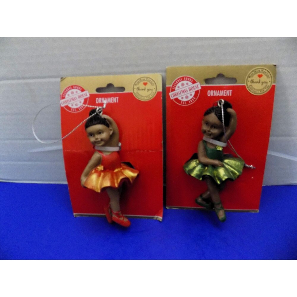 NEW Christmas African American Black Ballerinas Ornaments Set of 2 Holiday Decor